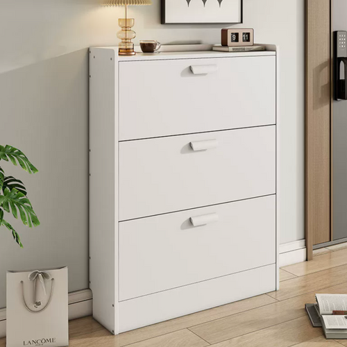 3-Tier White Oak Shoe Cabinet
