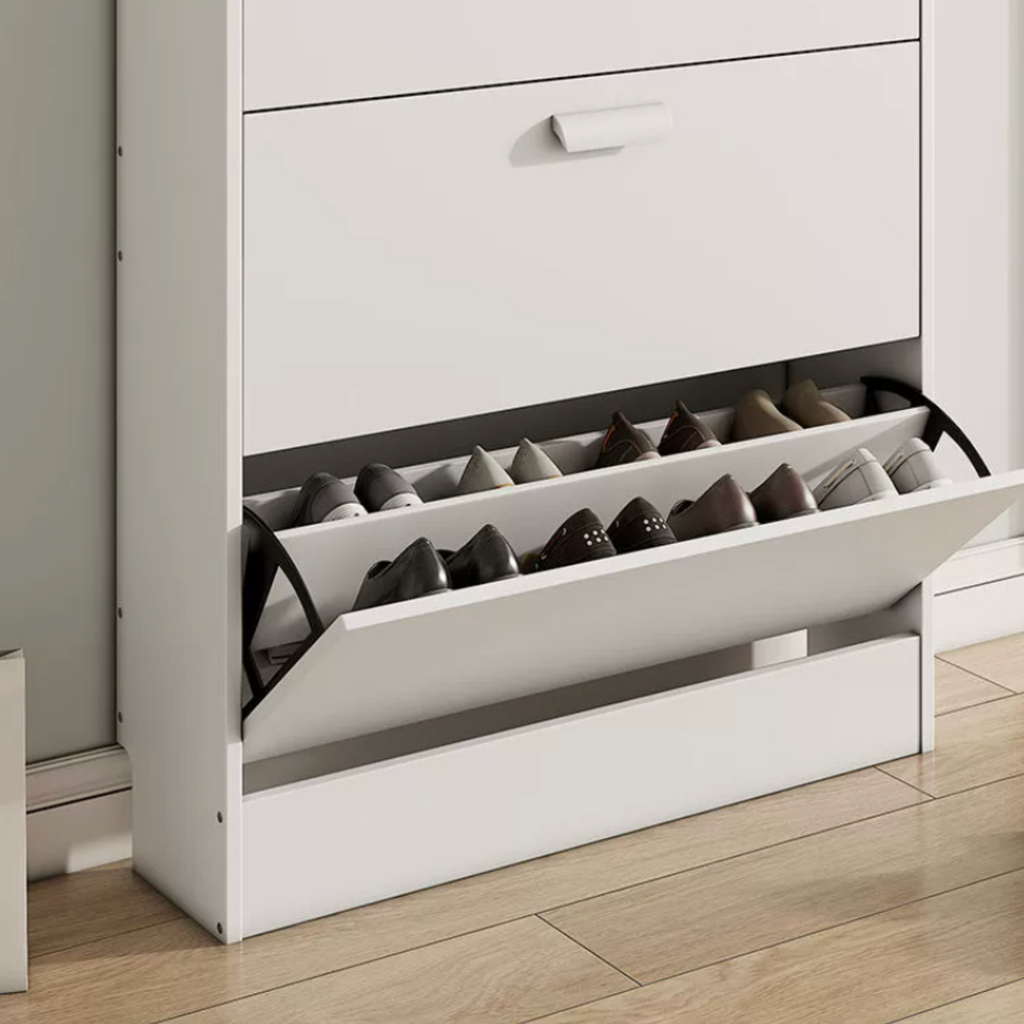 3-Tier White Oak Shoe Cabinet