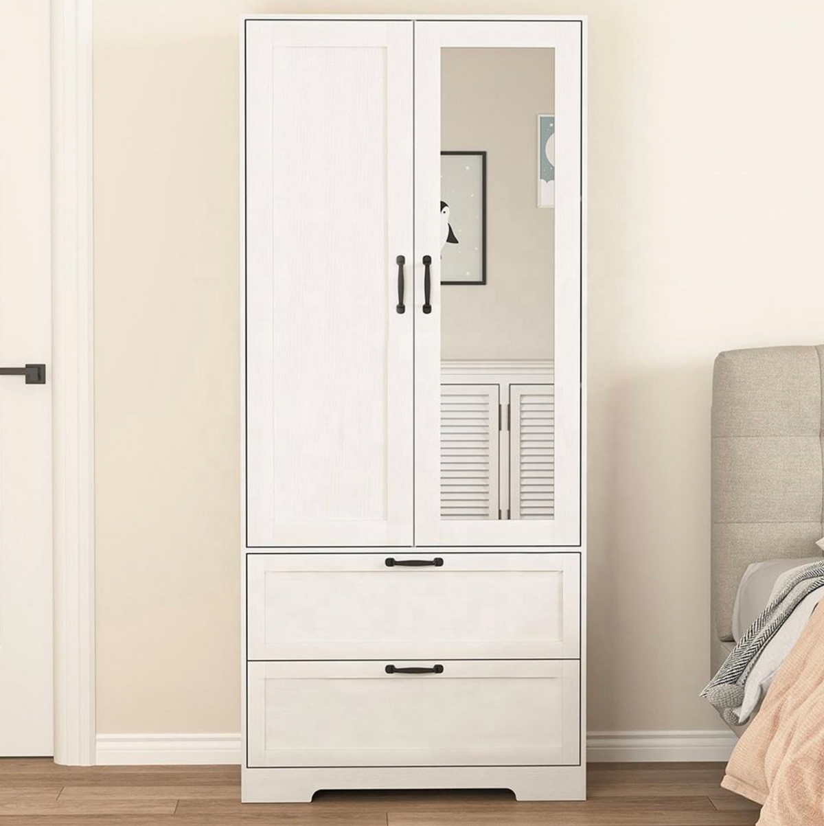 Modern 2-Door Bedroom Wardrobe with Mirror