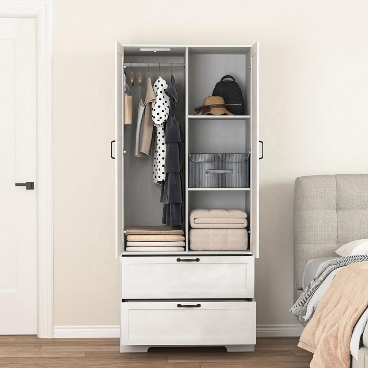 Modern 2-Door Bedroom Wardrobe with Mirror