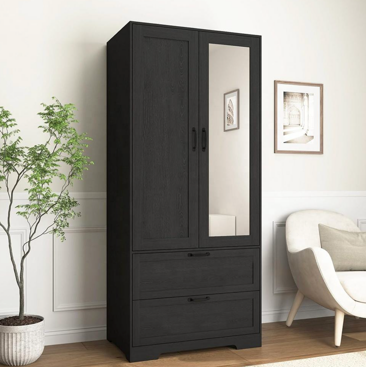 Modern 2-Door Bedroom Wardrobe with Mirror