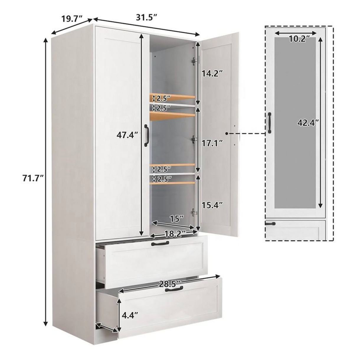 Modern 2-Door Bedroom Wardrobe with Mirror