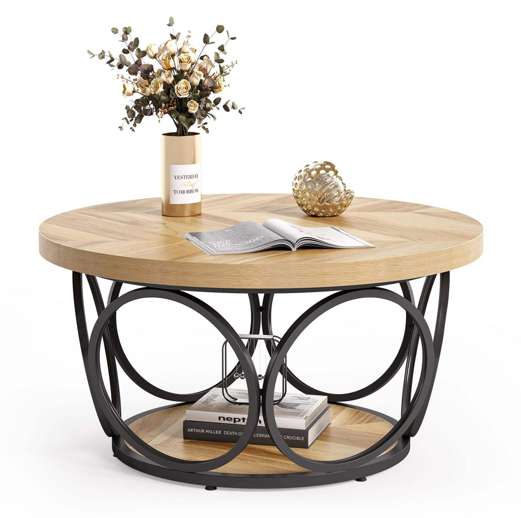 Large Round Brown Coffee Table