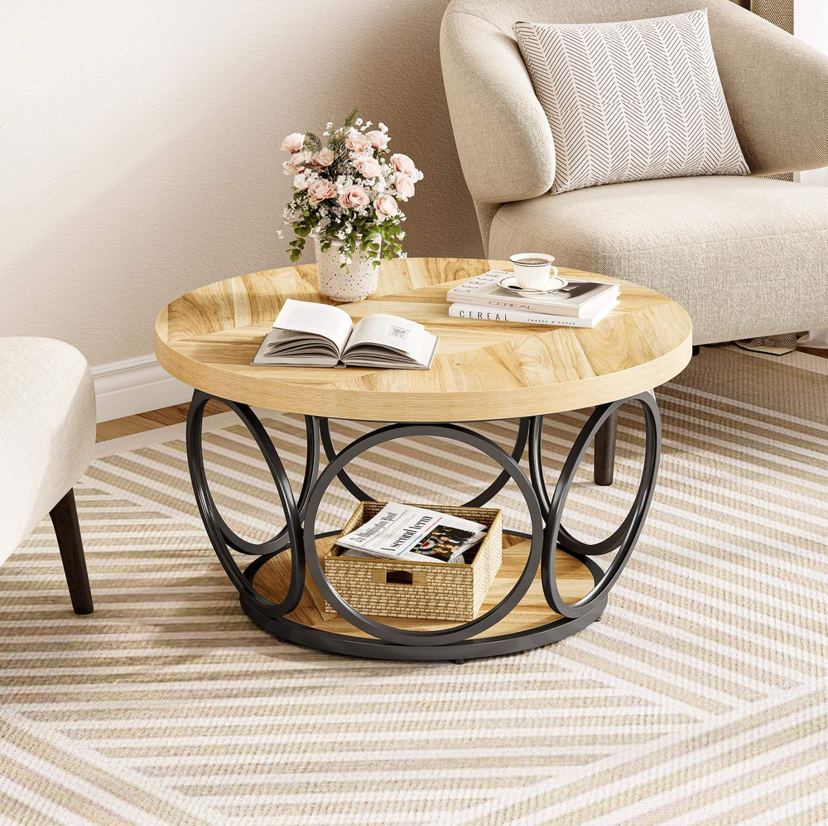 Large Round Brown Coffee Table