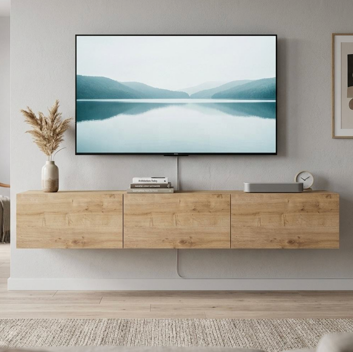Wall-Mounted TV Stand with 3-Door Storage Cabinets